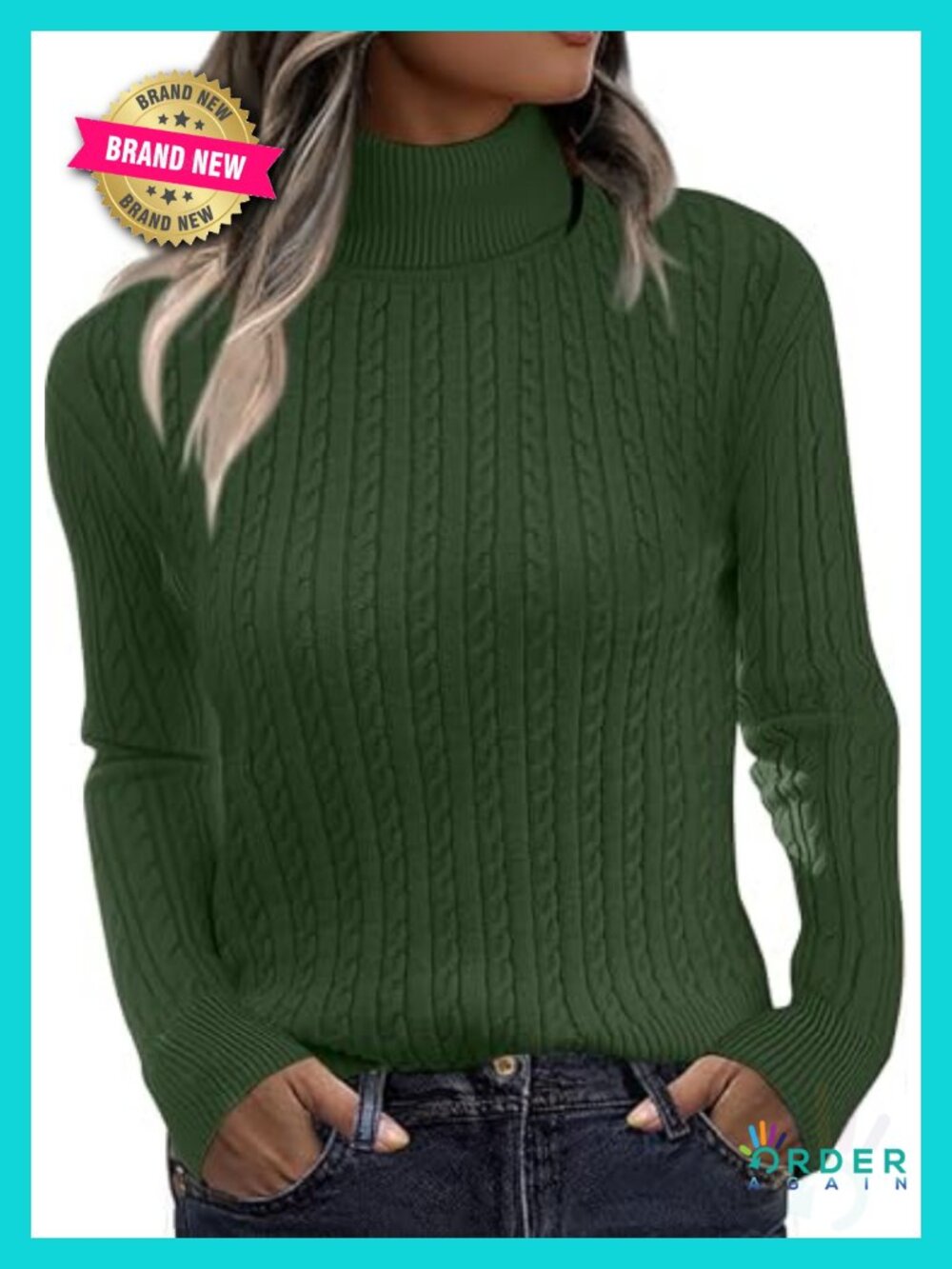 Women's Cable Knit Turtleneck Sweater Long Sleeve Pullover